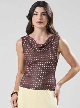 Blusa Regata Tule Poá -Marrom