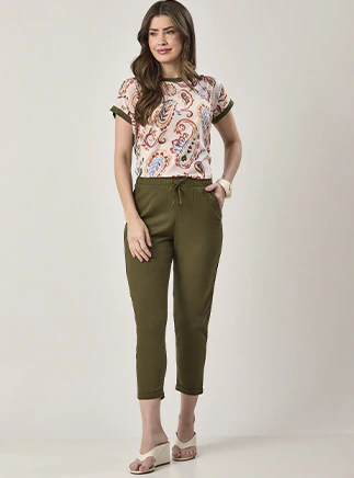 Calça em Linho det cordão -Verde Militar