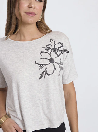 Blusa Ampla com Estampa - Mescla claro -29343