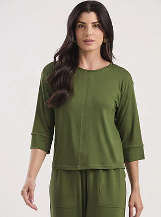 Blusa Firenze - Blusa Feminina em Viscose com Elastano e Detalhe em Pesponto - Verde