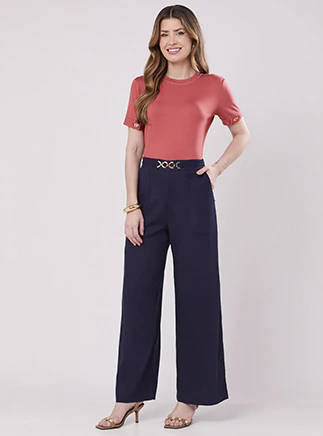 Calça Alfaiataria det corrente - Azul Marinho -30352