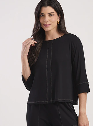 Blusa Firenze - Blusa Feminina em Viscose com Elastano e Detalhe em Pesponto -Preto