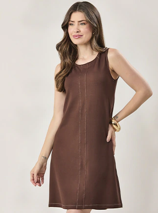 Vestido Detalhe Pesponto- Marrom