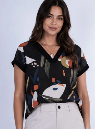 Blusa Estampada Decote V