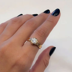 Anel Solitário Ouro · Redondo Duplo · Moissanite 6mm
