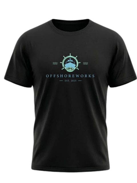Camiseta DryTech UV 50+ Manga Curta OffshoreWorks Logo Azul - Preta