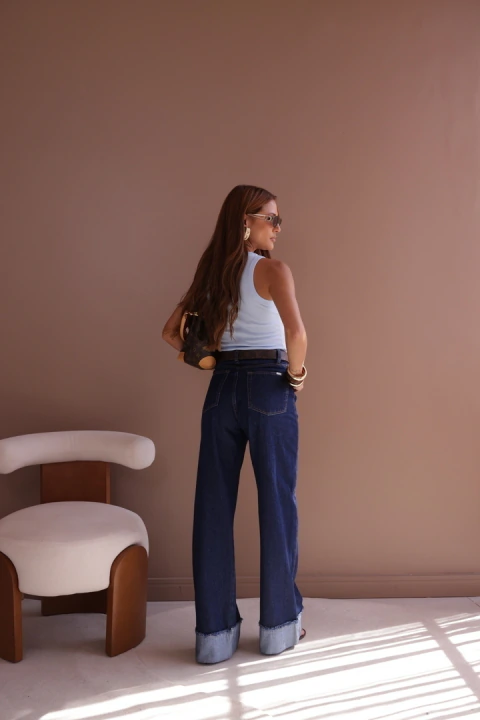 CAL WIDE LEG BARRA VIRADA JEANS