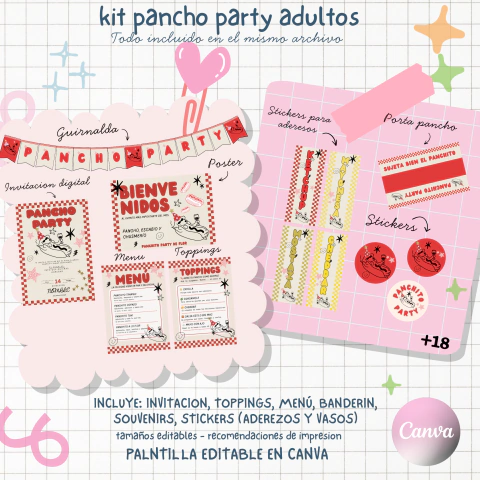 Kit Pancho Party para Adultos | Plantilla Editable en Canva