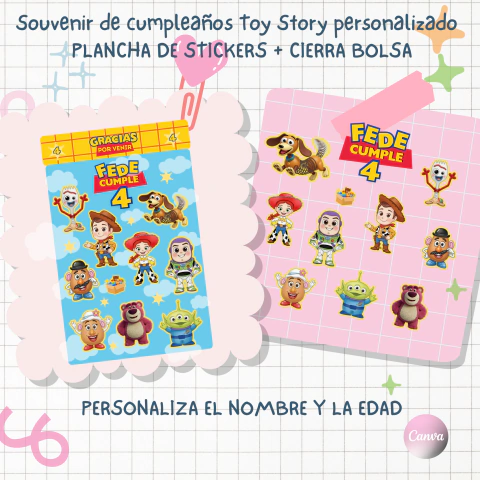 Stickers Toy story personalizable en CANVA