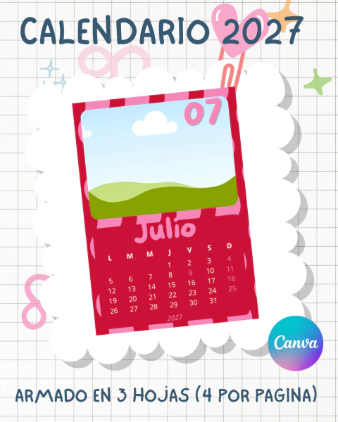 Plantilla Calendario 2027 Editable en Canva – Formato Digital Imprimible (Personalizable con Fotos)