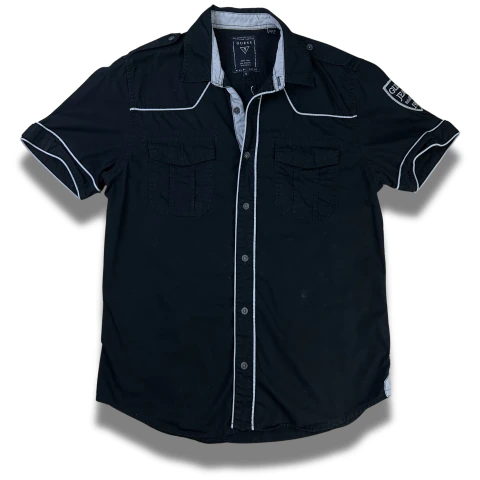 Camisa social preta vintage y2k anos 2000 guess jeans! - comprar online