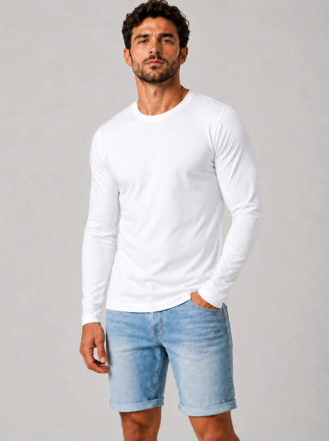 Camiseta Masculina Algodão Egípcio VYREN Gola Careca Longa