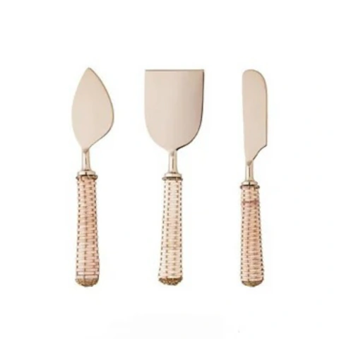 Conjunto de Facas de Aço Inox com Cabo de Rattan