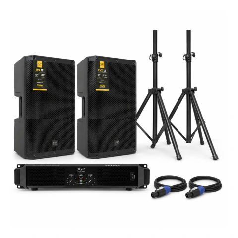 Combo Sonido XP Audio EVX12 x2 + Potencia XL1250 + Soportes SP88B + Cables Speakon