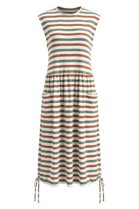 Vestido Midi Balonê Rafinha Listrado — Verde/Marrom {PREVIEW}