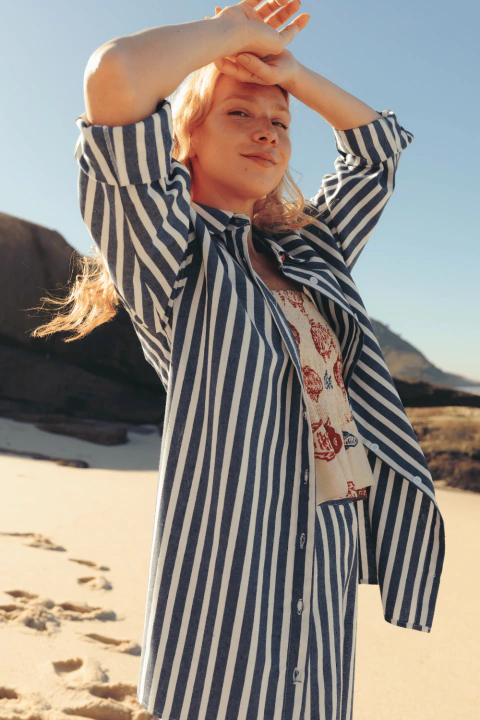 Camisa Oversized Listras Navy