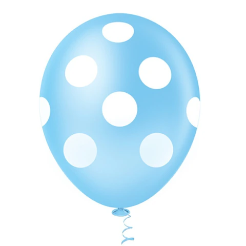 Balão 10 Bolinha Azul Claro e Branco - 25 unidades