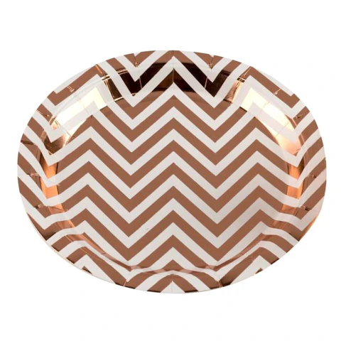 Prato de Papel Chevron Rosé - 10 unidades
