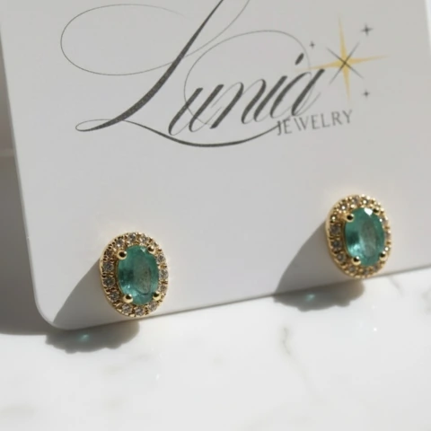 Brinco Zircônia Cúbica Prata 925 com Banho de Ouro 18k - Verde Oval - comprar online
