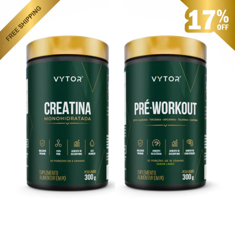 Combo Gourmet Pré-Workout + Creatina Monohidratada 100% Pura | Vytor® 300g + Frete Grátis