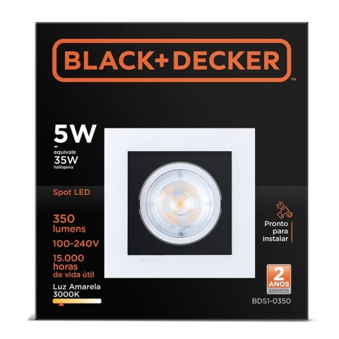Spot LED Black 5W 3000K Quadrado Black+Decker