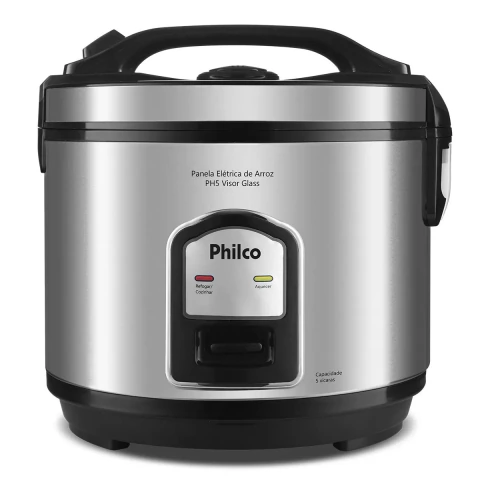 Panela de Arroz Elétrica PH5P Visor Glass Inox Philco Preta Com Tampa Transparente 220V Outlet