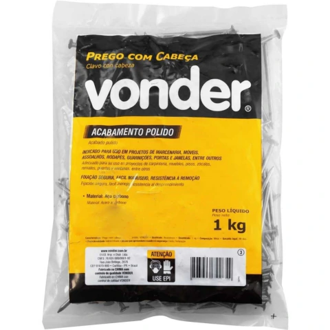 Prego com Cabeça 19 x 36 (3,1/4 x 9) Polido 1 Kg Vonder