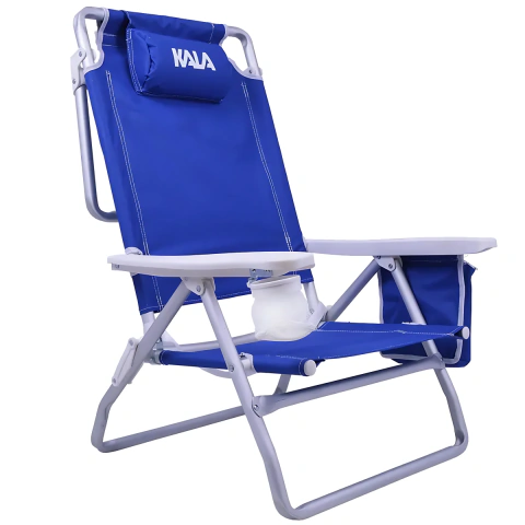 Cadeira De Praia Reclinável 5 Posições 136kg Alumínio Poliéster Kala Azul Com Bolsa Térmica E Porta-Objetos