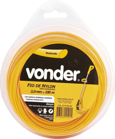 Fio Nylon 2,0mmx100m Redondo Roçadeiras E Aparadores Vonder