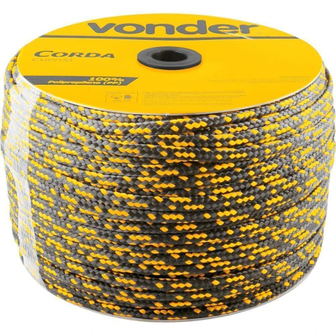 Corda Multifilamento Trançada 8x258 M Preta e Amarela Vonder