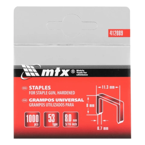 Grampos Para Grampeadores Tipo 53 Aço Temperado 8 mm 1000 Peças Mtx