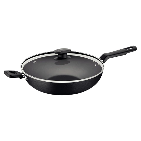 Panela Wok Tramontina Loreto 28 cm 3,3 L Alumínio Antiaderente Starflon Max com Tampa de Vidro