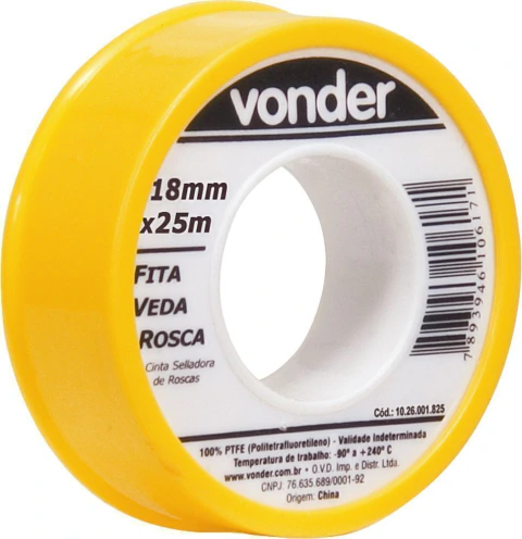 Fita veda rosca 18mmx25m ptfe teflon Vonder