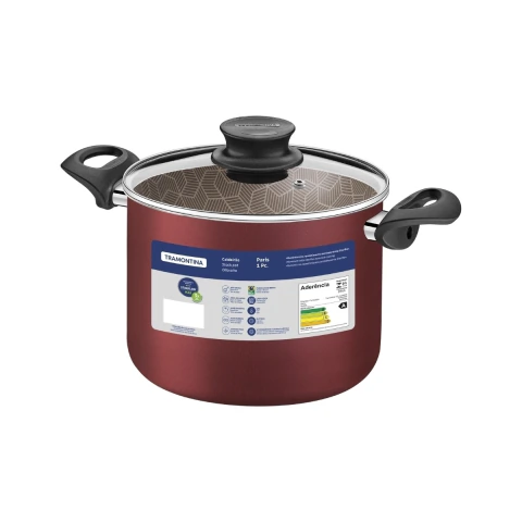 Caldeirão Tramontina Paris Antiaderente Starflon Max Vermelho 20 cm 4,2 L Com Tampa De Vidro