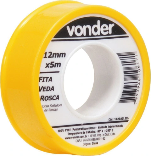 Fita veda rosca 12mmx5m ptfe teflon Vonder