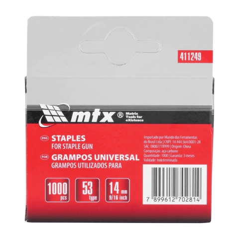 Grampos Para Grampeadores Tipo 53 14 mm 1000 Peças Aço Galvanizado Mtx