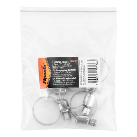 Abraçadeira De Aço Galvanizado Rosca Sem Fim 11-20 Mm 5 Peças Sparta
