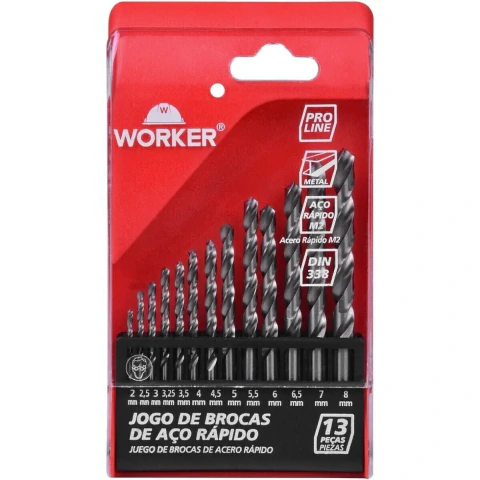 Jogo De Brocas Aço Rápido HSS 13 Peças 2mm A 8mm Worker