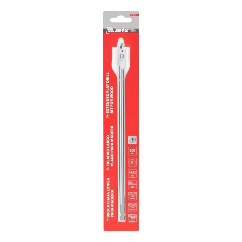 Broca Chata Para Madeira Longa 10 X 300 Mm Haste Sextavada 1 Peça Mtx Aço 45