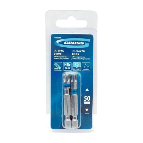 Bit Torx T40 Aço S2 50 mm Encaixe Hexagonal 1/4 2 Peças Gross