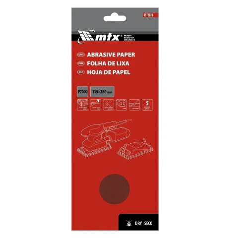 Folha De Lixa Costado De Papel Grão 2000 115 X 280 mm 5 Peças Mtx