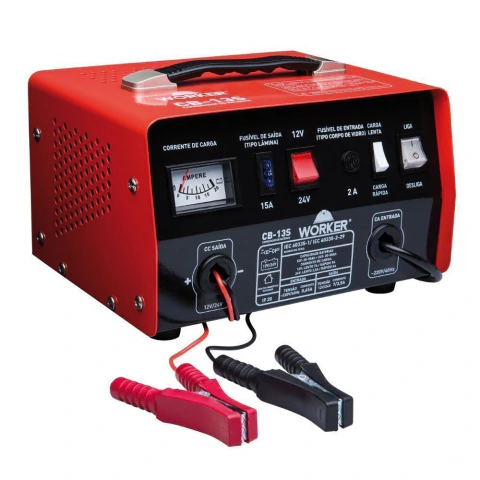 Carregador De Bateria 50/90Ah 12/24V 220V 10A Worker CB13S Carga Rápida E Lenta
