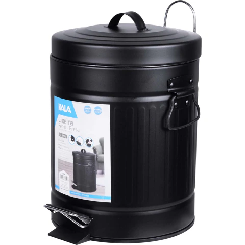 Lixeira 5 Litros Retrô Preta Metal Com Pedal e Balde Removível Kala