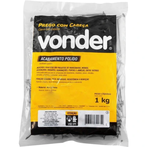 Prego com Cabeça 24 x 60 (5,1/2 x 3) Polido 1 Kg Vonder