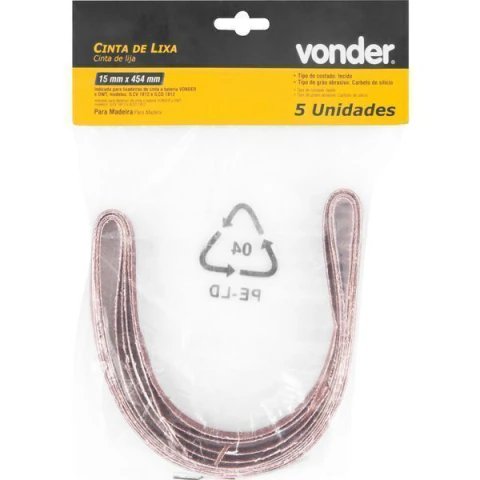 Cinta Lixa 15x454mm G180 com 05 peças Vonder
