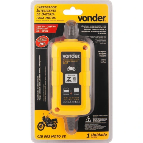 Carregador Inteligente Bateria 127v 220v Moto Cib 003 Vonder