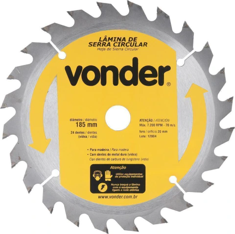 Lâmina Serra Circular Vídea 185x20x2,6mm 24D 7200 Rpm Vonder