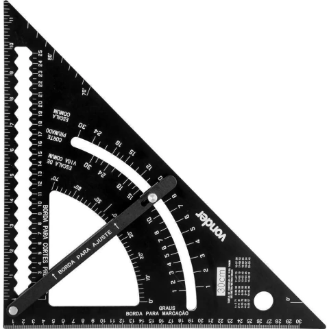 Esquadro Triangular 30Cm Com Goniômetro 70° Alumínio Nove54 Precisão Profissional