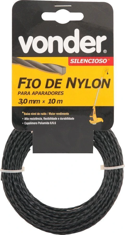 Fio Nylon 3,0mmx10m Silencioso Roçadeiras E Aparador Vonder