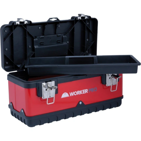 Caixa Metálica Para Ferramentas Baú 15'' Com Bandeja Worker 380x160x180mm